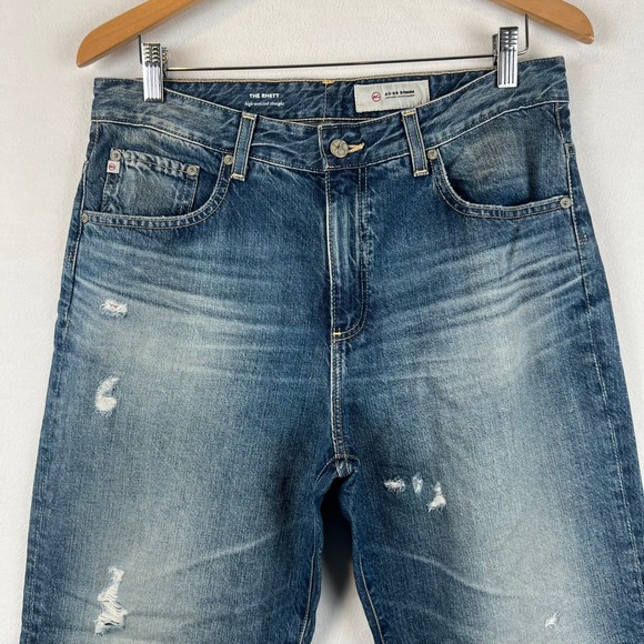 AG Jeans Womens 32‎ The Mari High Rise Straight Crop Distressed Denim Jeans 12 - Picture 2 of 11
